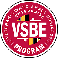 Maryland Veteran-Owned Small Business Enterprise (VSBE) Program certification badge featuring the Maryland state flag colors