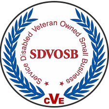 Service-Disabled Veteran-Owned Small Business (SDVOSB) certification badge with CVE verification